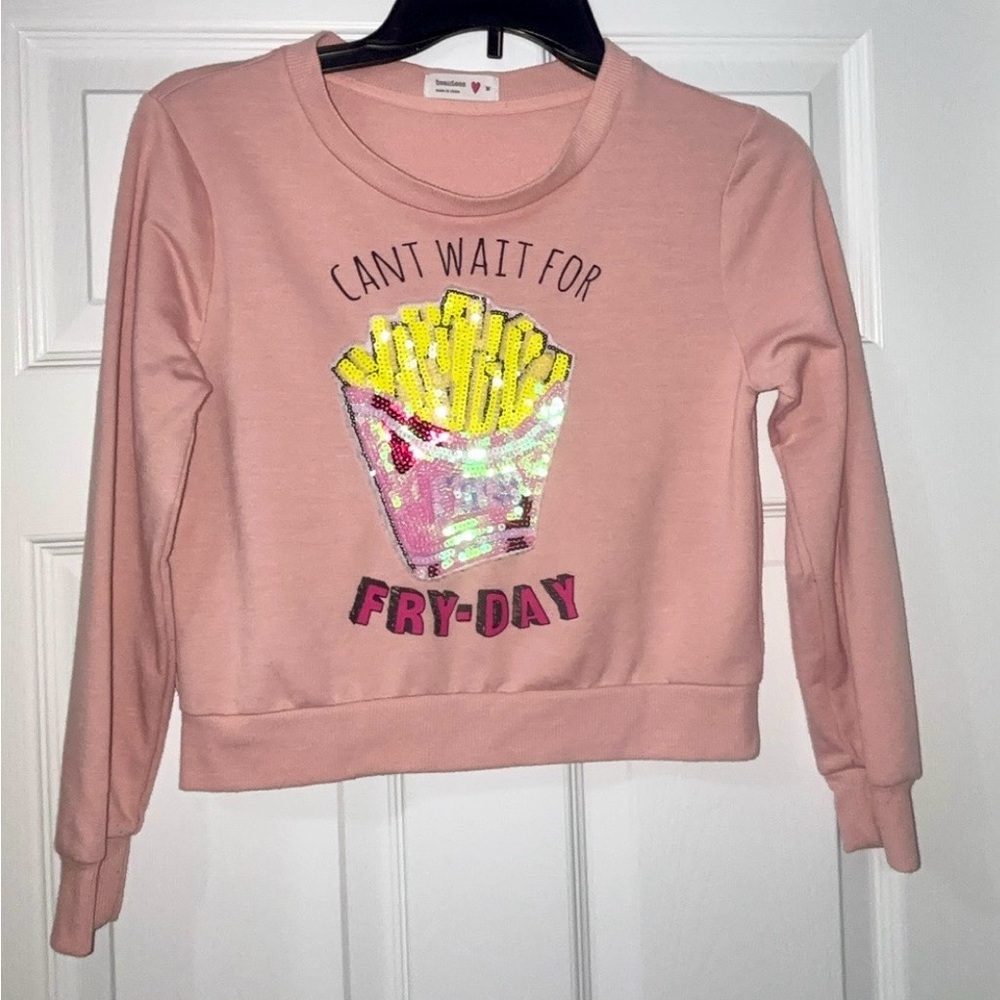 Girls Pink Sequin Fry-Day Sweatshirt Beautees M